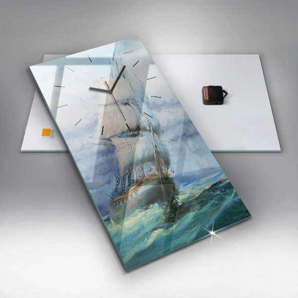 Modern vertical wall clock A ship on the water