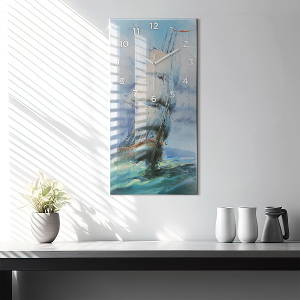 Modern vertical wall clock A ship on the water