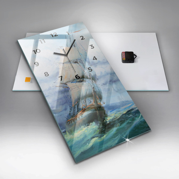 Modern vertical wall clock A ship on the water