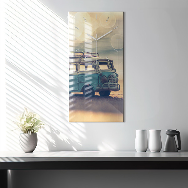Modern vertical wall clock Camper on the beach