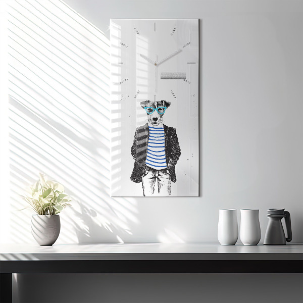 Modern vertical wall clock A dog in a human body