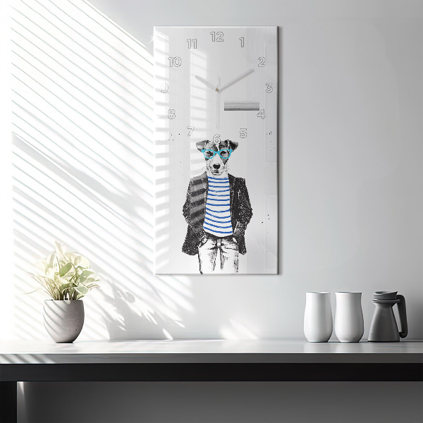 Modern vertical wall clock A dog in a human body