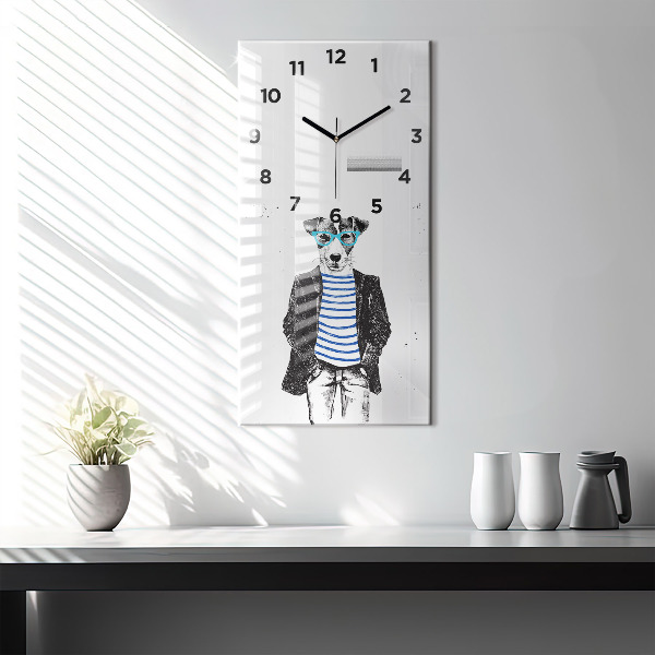Modern vertical wall clock A dog in a human body