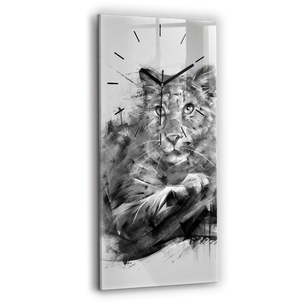 Modern vertical wall clock Painted lion