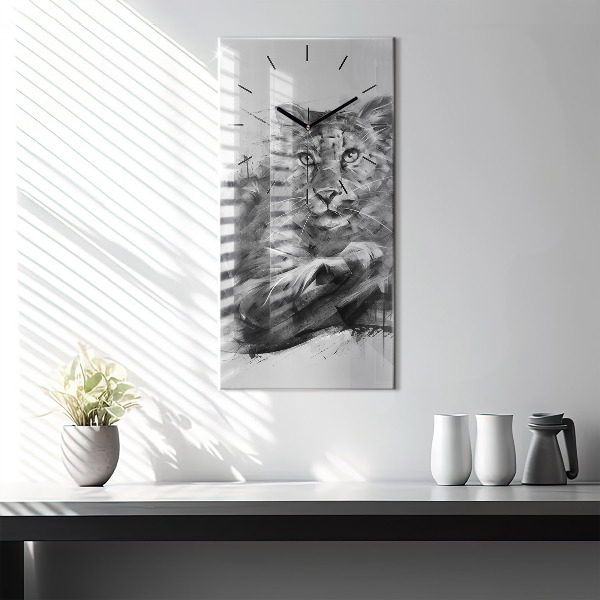 Modern vertical wall clock Painted lion