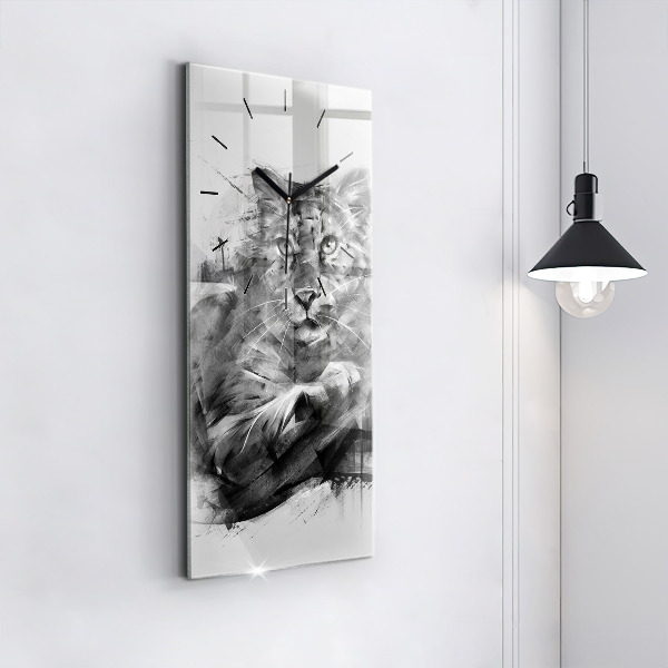 Modern vertical wall clock Painted lion