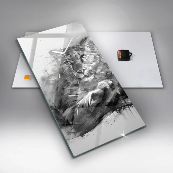 Modern vertical wall clock Painted lion