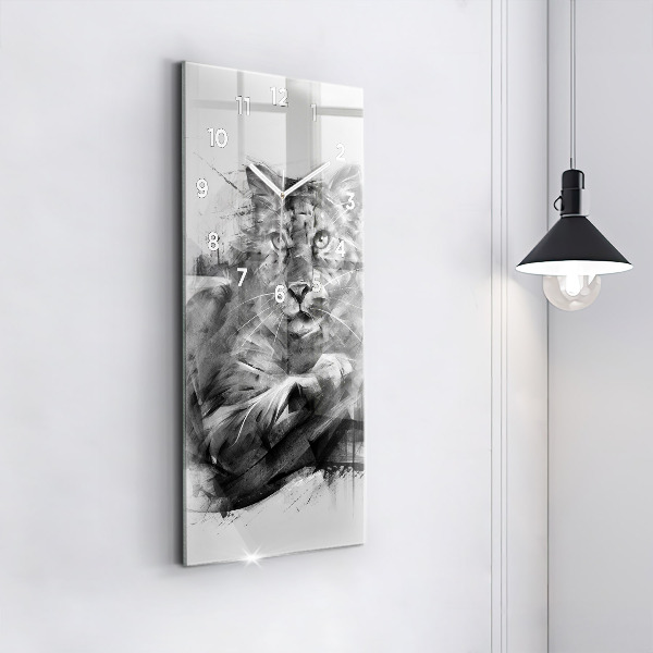 Modern vertical wall clock Painted lion