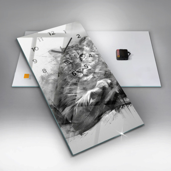 Modern vertical wall clock Painted lion