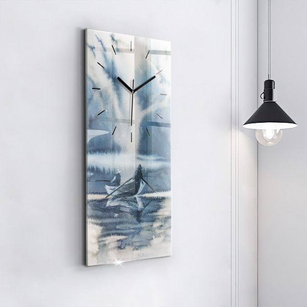 Modern vertical wall clock Winter Lake Łódka