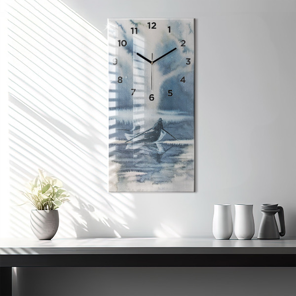 Modern vertical wall clock Winter Lake Łódka