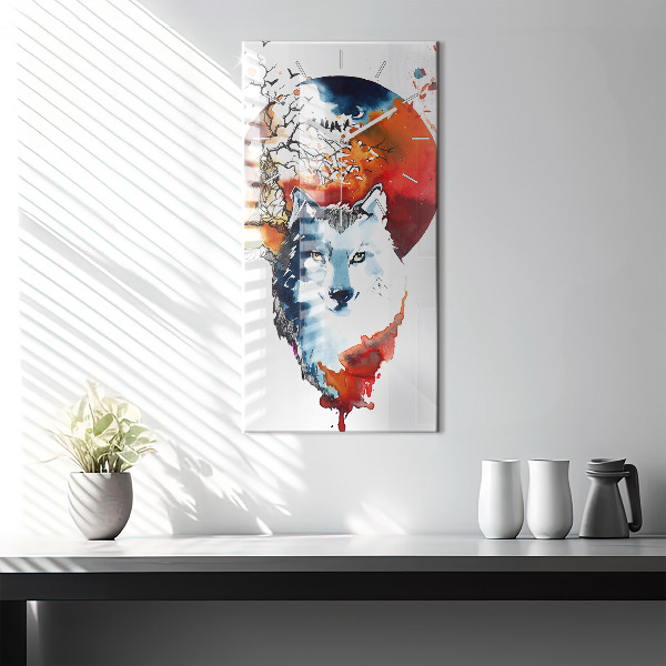 Modern vertical wall clock The Wolf and the Full Moon