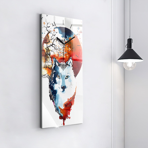 Modern vertical wall clock The Wolf and the Full Moon