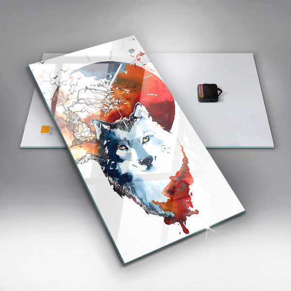 Modern vertical wall clock The Wolf and the Full Moon