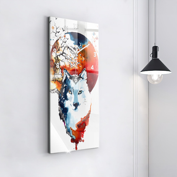 Modern vertical wall clock The Wolf and the Full Moon