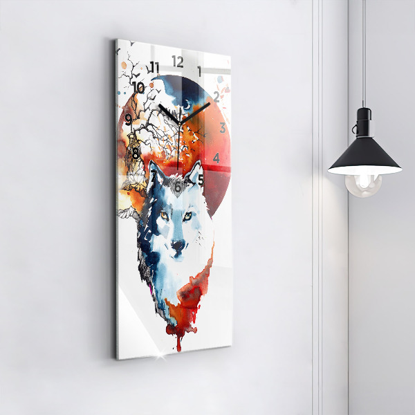 Modern vertical wall clock The Wolf and the Full Moon