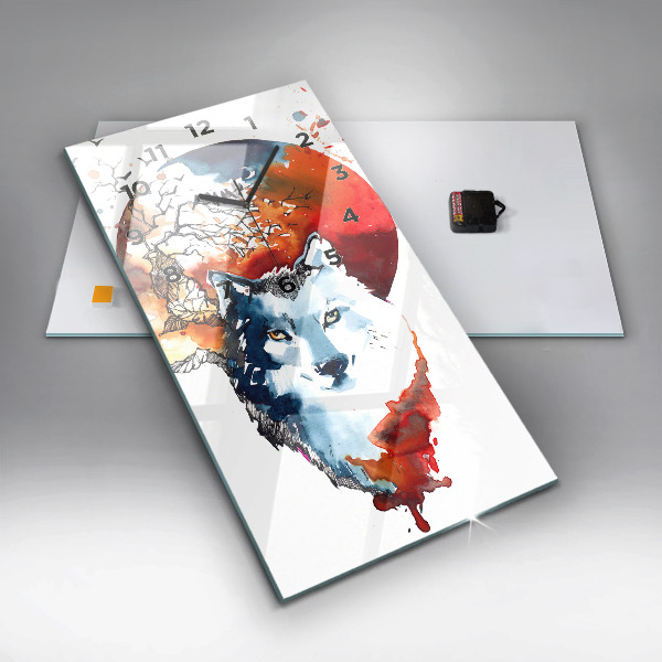 Modern vertical wall clock The Wolf and the Full Moon
