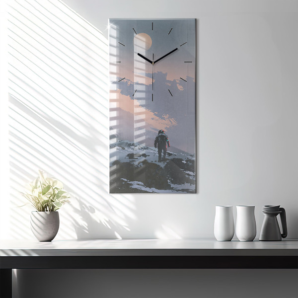 Modern vertical wall clock Astronauts Milky Way