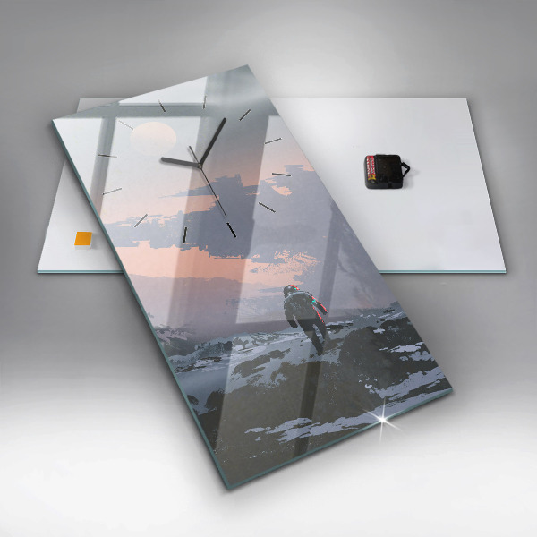 Modern vertical wall clock Astronauts Milky Way