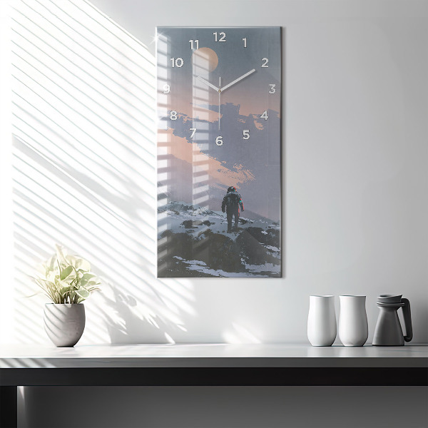 Modern vertical wall clock Astronauts Milky Way