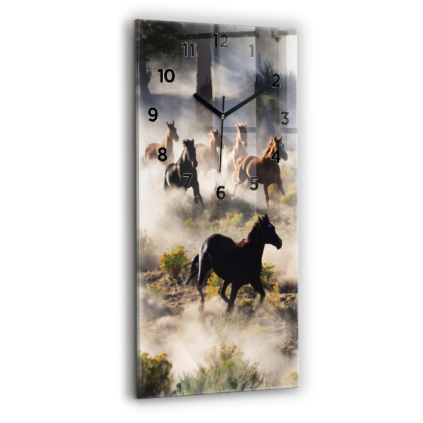 Modern vertical wall clock A herd of rushing horses