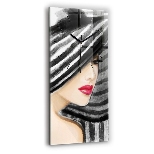 Modern vertical wall clock Woman in Black and White