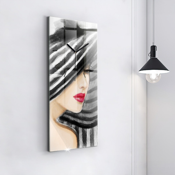 Modern vertical wall clock Woman in Black and White