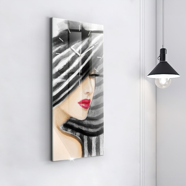 Modern vertical wall clock Woman in Black and White