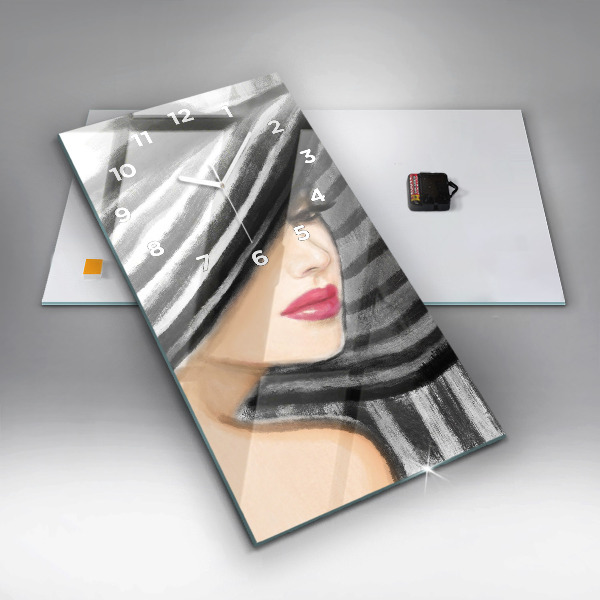 Modern vertical wall clock Woman in Black and White