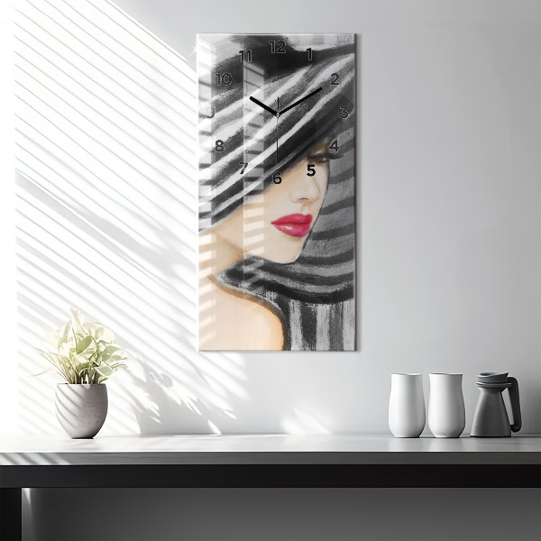 Modern vertical wall clock Woman in Black and White