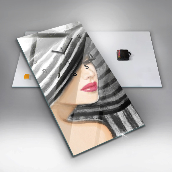 Modern vertical wall clock Woman in Black and White