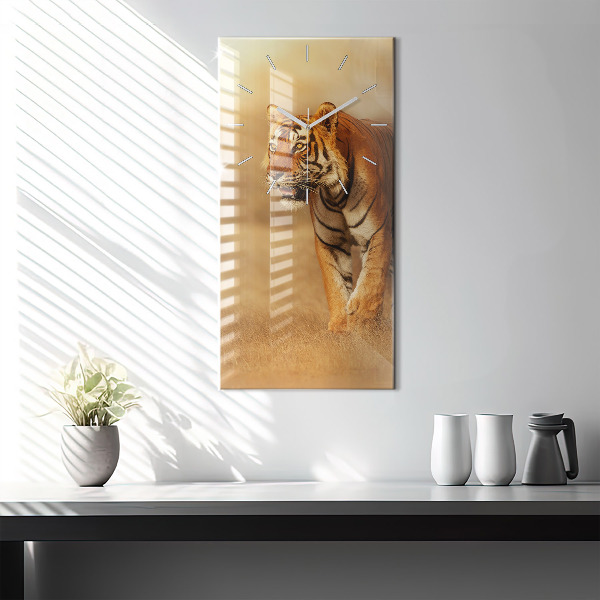 Modern vertical wall clock Hunting Tiger