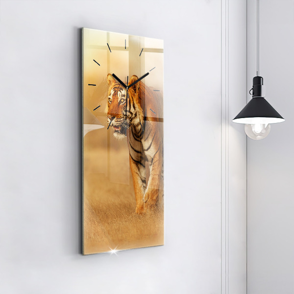 Modern vertical wall clock Hunting Tiger