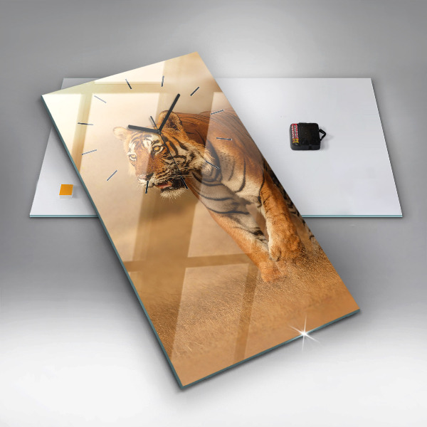 Modern vertical wall clock Hunting Tiger