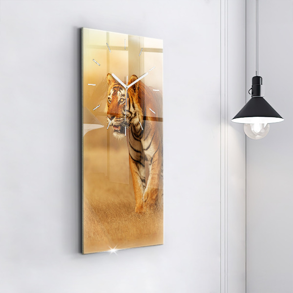 Modern vertical wall clock Hunting Tiger