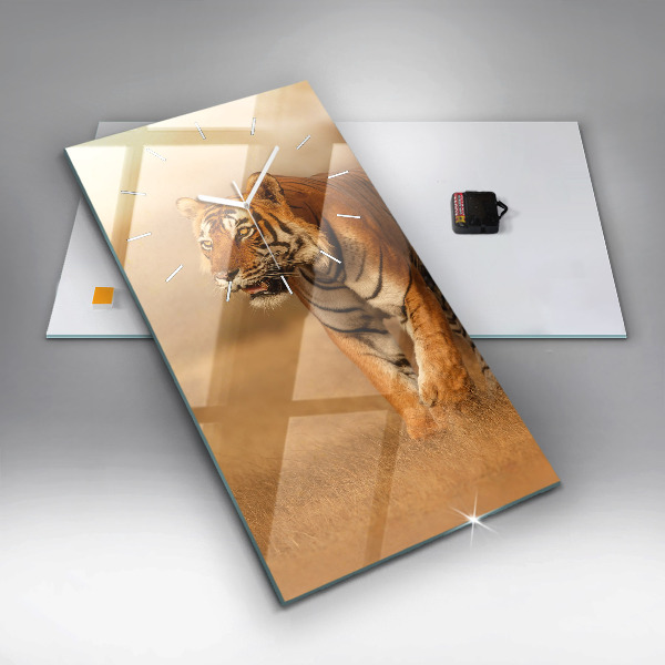 Modern vertical wall clock Hunting Tiger