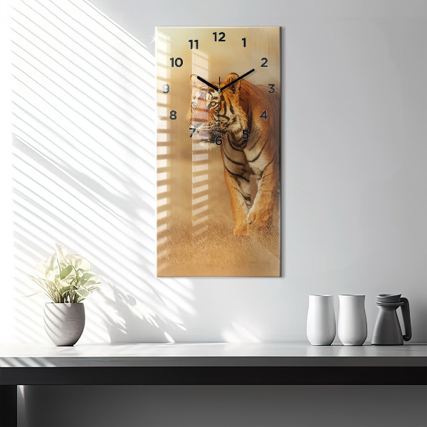 Modern vertical wall clock Hunting Tiger