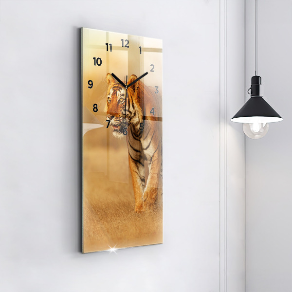 Modern vertical wall clock Hunting Tiger