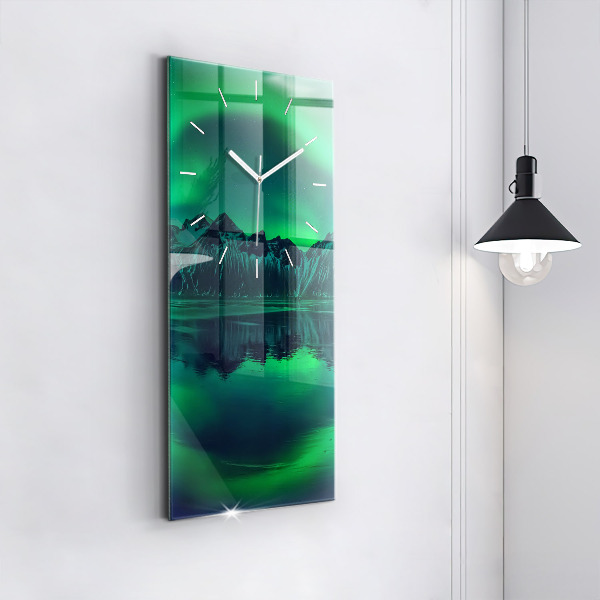 Modern vertical wall clock Northern lights