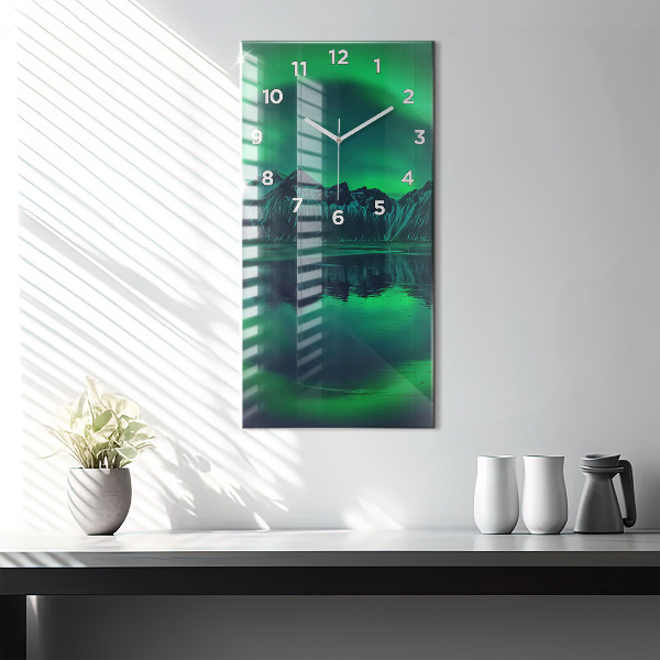 Modern vertical wall clock Northern lights