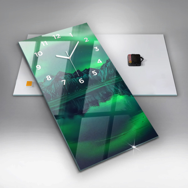Modern vertical wall clock Northern lights