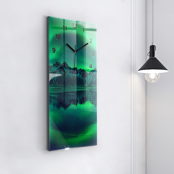 Modern vertical wall clock Northern lights