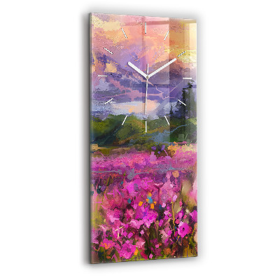Modern vertical wall clock Meadow in the sunset