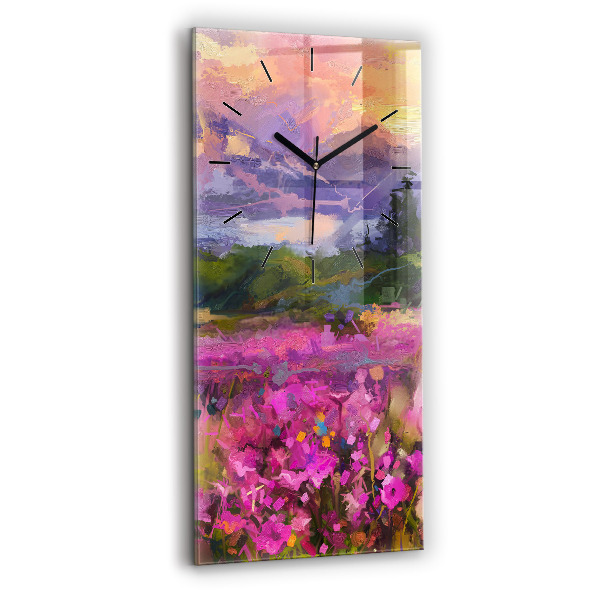 Modern vertical wall clock Meadow in the sunset