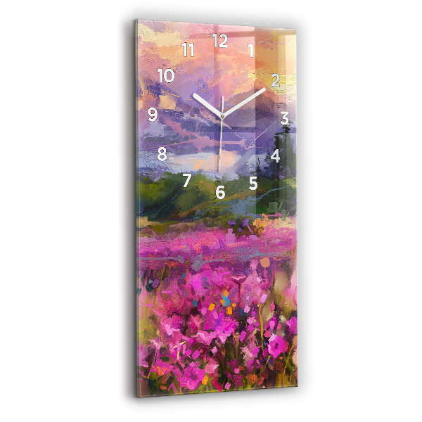 Modern vertical wall clock Meadow in the sunset