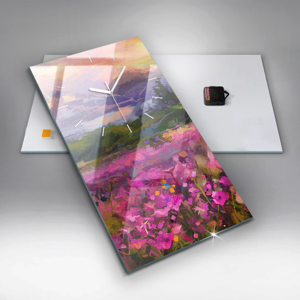 Modern vertical wall clock Meadow in the sunset
