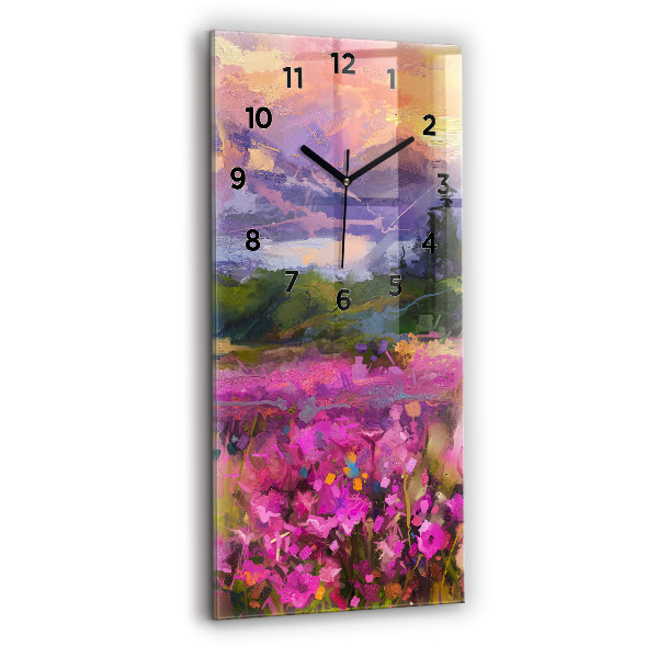Modern vertical wall clock Meadow in the sunset