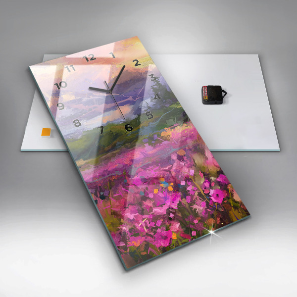 Modern vertical wall clock Meadow in the sunset