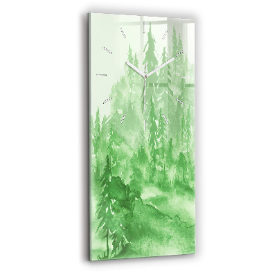 Modern vertical wall clock Painting green forest