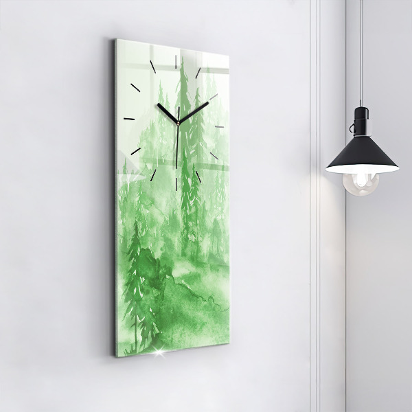 Modern vertical wall clock Painting green forest